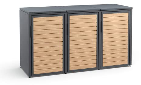 MEISTERBOX Forst - 3er Mülltonnenbox - Mülltonnenverkleidung mit Flachdach - Mülleimerunterstand 120L - Holzelemente