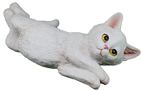 MFFIRE Outdoor Katze Statue für Garten, Weiß Katze Skulptur, Schlafende Katze Figur für Indoor Tisch Terrasse Rasen Hof Dekor, Kätzchen Grab Gedenkgeschenke Sammlerstücke