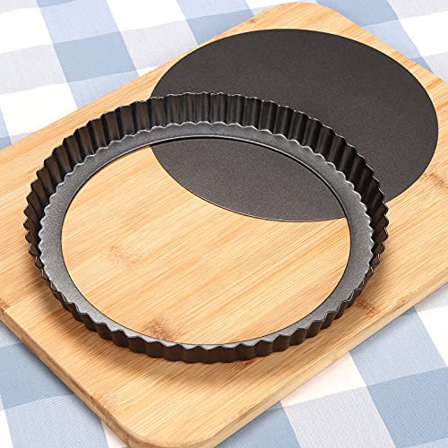 Sinnsally Moule a Tarte avec Fond Amovible,30CM Plat à Tarte,Moule a Tarte Cannelé Rond pour Quiche Gateau Tartelette,Revêtement Antiadhésif Tartelette Pizza Plat a Quiche Moule de Cuisson