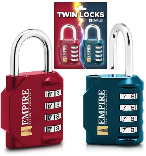 Empire Pack of 2 Combination Padlock, 4 Digit Padlocks with Code, Heavy Duty Weatherproof Outdoor Locker Padlocks for School, Gym, Cabinet, Garage, Gate, Tool Box (Red & Blue)