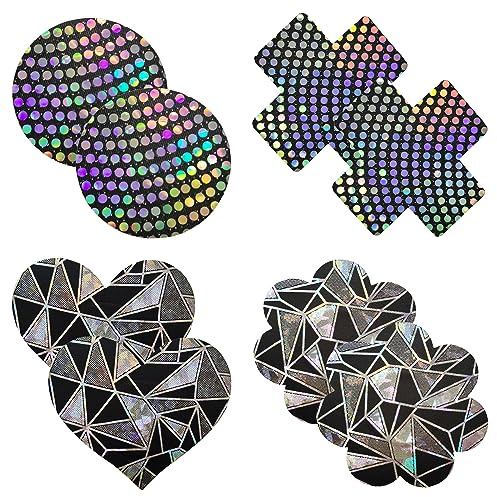 SwirlColor Manchon de Mamelon Autocollant drôle personnalité Sexy Satin Invisible Poitrine pétales mamelons Autocollants 4 Paires (Noir)