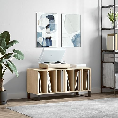 Rovere Sonoma Mobile Scaffale Porta CD e Vinile Portare Legno Multistrato 100x38x48cm Salotto Libreria Stretta