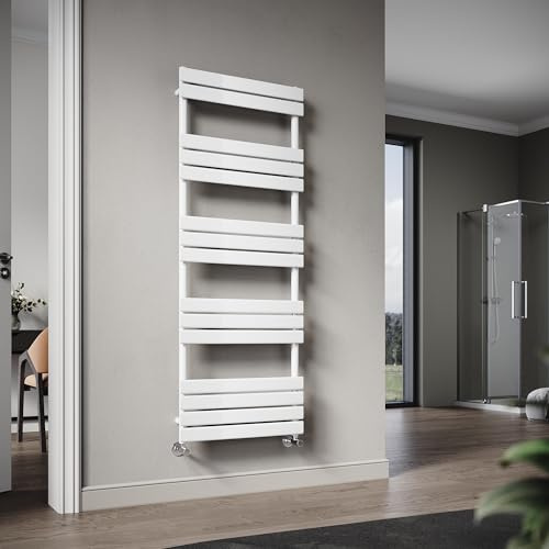 ELEGANT 1600 x 600mm White Flat Panel Bathroom Heated Towel Rail | Modern Wall Mounted Ladder Radiator Central Heating Towel Warmer with Quick Heating