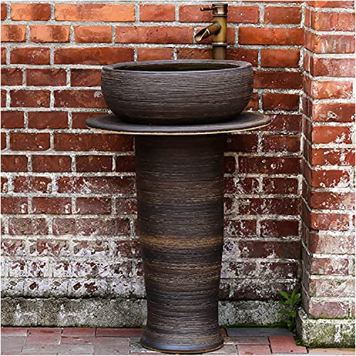 Waschtischunterschrank mit Waschbecken, Badezimmerwaschbecken mit vollem Sockel, Vintage-Retro-Sockelwaschbecken, freistehendes Badezimmerwaschbecken, kompaktes Keramikwaschbecken