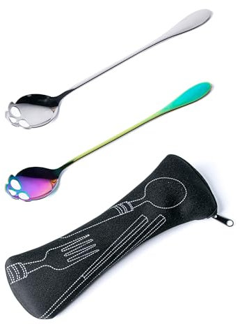 MEGAVOW 3 Pcs Coffee Spoons, Stainless Steel Sugar Stirring Spoon with a Storage Bag, Small Creative Teaspoons for Cafe Tableware, Ice Cream, Sugar, Espresso, Latte