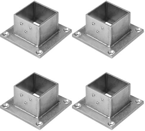 eoere 4 Stück 5,1 cm quadratische Pfostenflanschbasis, 304 Edelstahl, Deckschienensysteme für Bodenzaun oder Deckmontage, 5,1 x 5,1 cm Pfostenbeschläge