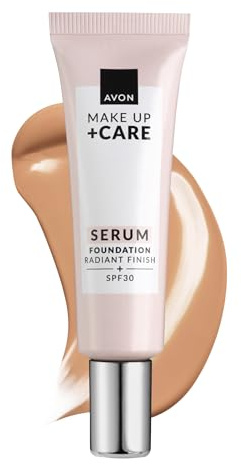 AVON Base con Sérum 3 en 1 - Tono 245N (Natural beige) - SPF 30 - Contiene Iluminadores Activos, Vitamina C, Vitamina E y Antioxidantes - Cobertura Modulable de Ligera a Media - Color Beige Natural