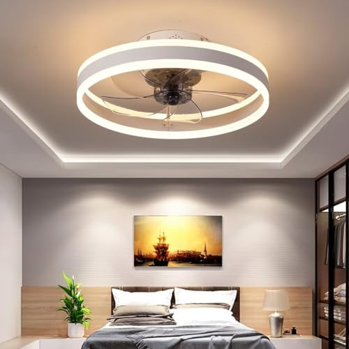 AHWEKR Ventilateur de Plafond avec éclairage, Silencieux, Moderne à LED avec télécommande, minuteur, plafonnier, éclairage de Ventilateur pour Salon (Couleur : Blanc, Taille : 50 cm)