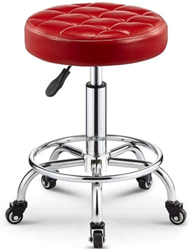 DDKYHU Hocker auf Rädern, Friseurstuhl, Schönheitshocker, Barstuhl, Lift, Drehstuhl, Friseursalon, Schönheitssalon, Bar (Rosa) (Rot)
