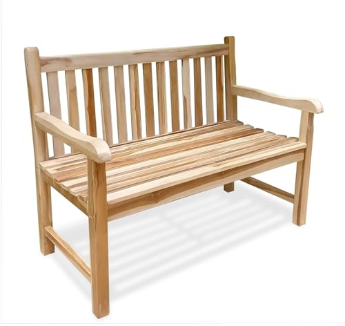 Spetebo 2-sitsig teak trädgårdsbänk med armstöd, lastkapacitet 250 kg – 120 cm – sittbänk i trä för 2 personer – parkbänk, träbänk, möbler för balkong, terrass, trädgård