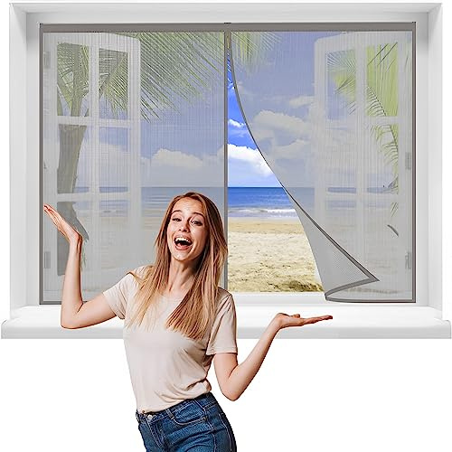 Mosquitera Ventana, 120x120cmVentanasMagnetica Imantada Exterior Corredera, Antimosquitos con Imanes, Tela Mosquiteras de Ventanas para Ventanas del Balcón，Gris