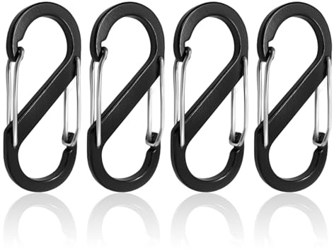 Alethron Mini Karabiner, 4 Stück S Karabiner Klein Metall 88x40mm Karabinerhaken Doppelkarabiner 8 Förmiger Doppel Karabiner Schlüsselanhänger Schwarz für Outdoor Camping Zuhause Reisen