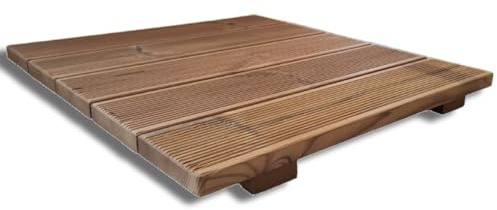 Rutschfeste Duschmatte 60 x 50 cm aus thermobehandeltem Kiefernholz, Farbe Braun, geriffelte Decking-Oberfläche (60 x 50 cm)