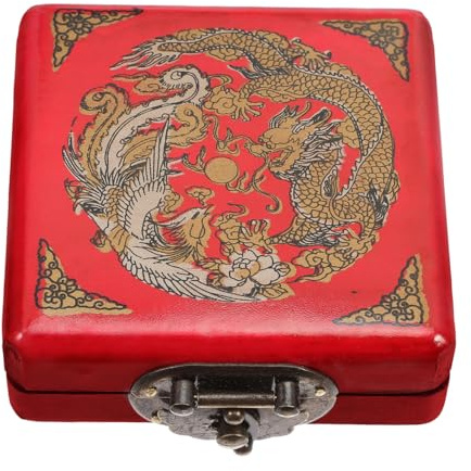 KOMBIUDA Boîte à bijoux antique en porcelaine pour femme, boîte de rangement en forme de dragon de Madera, coffre au trésor, boîte à bagues rétro laquée, bijoux japonais chinois en bois rouge