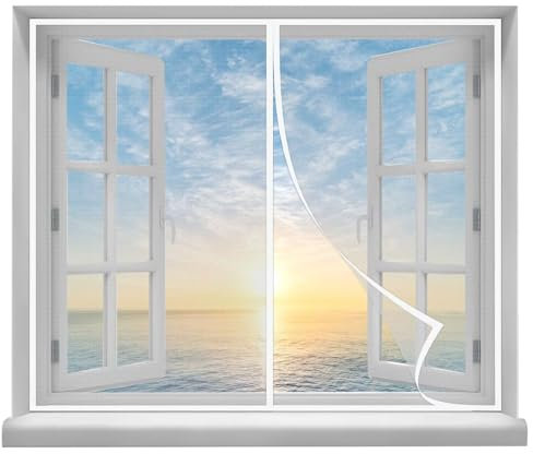 Zanzariera Antizanzare per Finestre, 130x150cm Bianco Zanzariera per Finestre Balcone, Tenda Antimosche con Nastro in Nastro con Gancio, Autoadesiva, Senza Forare