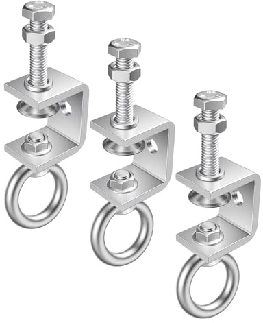 3 Sets Stainless Steel Clamps, 1 Inch Small C Clamps I Beam Clamp with M8 Hanging Rings