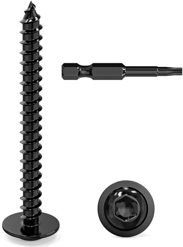 Dayalo Pack of 50 Tapping Screws 3.9 x 38 mm, Flat Head with Washer, Wood Screws, Torx Stainless Steel, A2 V2A, Black Oxide, with Screwdriver Bit