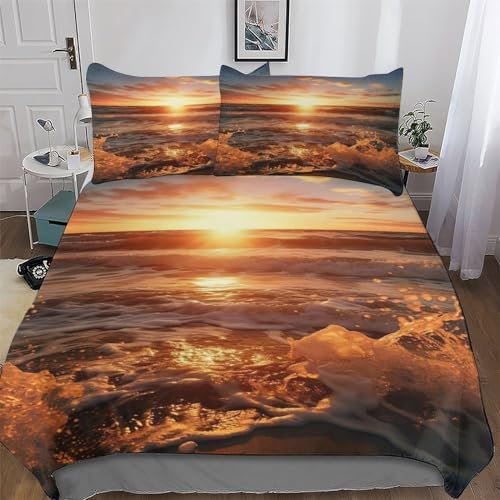 AAPZY Sonneset Bettbezüge Mikrofaser Angenehme Bettwäsche 2 teilig - Weich & Bügelfrei Bettbezüge Mit Reißverschluss - Bettdeckenbezug Set Mit Kissenbezüge Single (135x200cm)