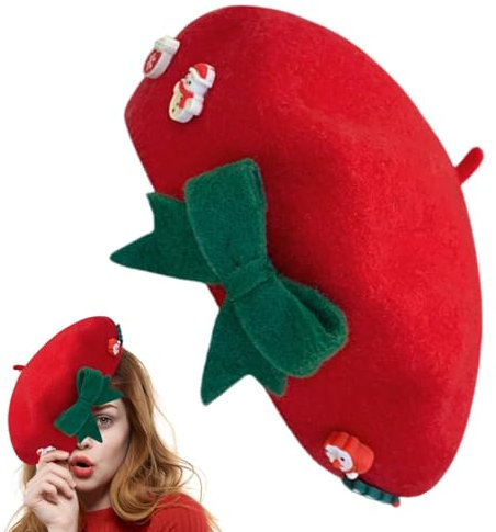 Generico Weihnachtshut - Weihnachtsmütze Für Damen | Modischer Warmer Hut - Französische Damenmütze, Elegante Wintermütze Für Frauen Und Mädchen, Dekorative Malerhüte