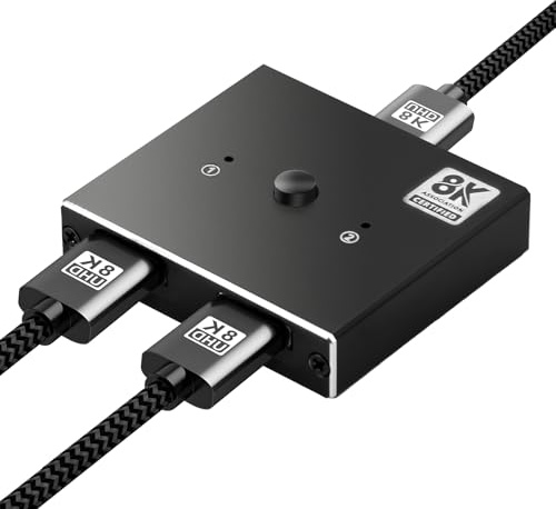 Commutateur HDMI 2.1 8K bidirectionnel 1 entrée 2 sorties, 2 entrées 1 sortie sortie extension écran Ultra HD 4K @ 120 Hz 8K @ 60 Hz Affichage 3D 48 Gbit/s Commutateur HDMI pour Xbox, Apple TV,
