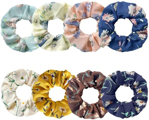 Fenglin-joy Scrunchies Chiffon Haargummis, 8 Stück Scrunchies Bunte Chiffon Mädchen Scrunchie Stoff für Frauen und Mädche
