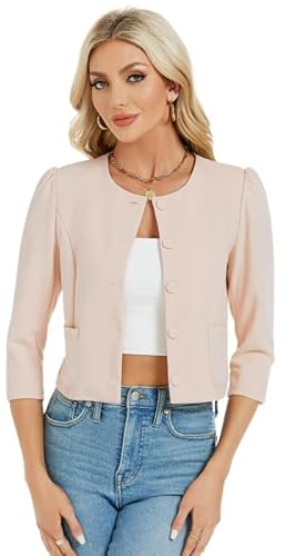 MODIURBAN Blazer da Donna Corto Bolero Elegante Giacca in Maglia a Manica Lunga con Bottoni e Tasche (Imballaggio MEHRWEG), M