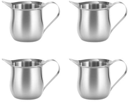 Lot de 4 petits pichets à crème | Pichet à lait de 90 ml | Pichet à sirop en acier inoxydable avec bec verseur | Pichet multifonction pour café, lait et sauces
