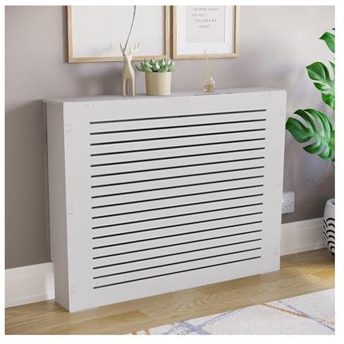 Qulamrdk Radiator Cover Vertical Slat Cabinet Shelf Slats Grill Wood Top Shelf Radiator Cover Suitable for Balcony Bedroom Kitchen Installation Simple White(60x60x20cm)