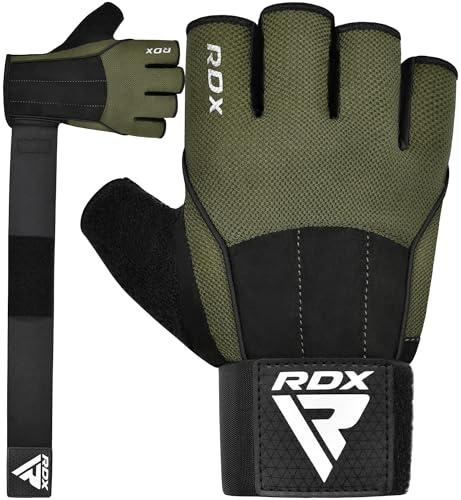 RDX Guantes Gimnasio Levantamiento de Pesas con 3 Placas de muñeca, Correa de 15 Pulgadas de Largo Antideslizante Protección, Unisexo Fitness Powerlifting Musculación Culturismo Workout Entrenamiento