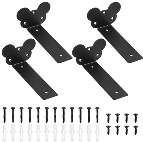 4 Pcs Equerre Etagere Murale, Equerre Murale Fixation Invisible, Support Étagère Flottants Robustes Noirs, Supports d'étagère pour étagère Armoire Montage (Style souris, noir 150MM)