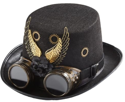 OFC Lenw Steampunk Zylinder Hut mit Brillen-Zahnrädern, Unisex Gothic Steampunk Kostümzubehör für Herren und Damen, Perfekt für Halloween, Cosplay, Karneval und Mottopartys