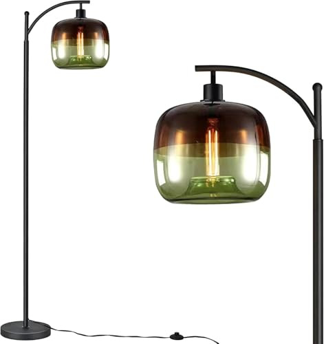 Industrial LED Floor Lamp with Duotone Glass Shade for Modern Home Decor Tall Standing Lamp with 3 Color Bulb for Living Room Bedroom Office Study Room Farmhouse Pole Lighting in Green