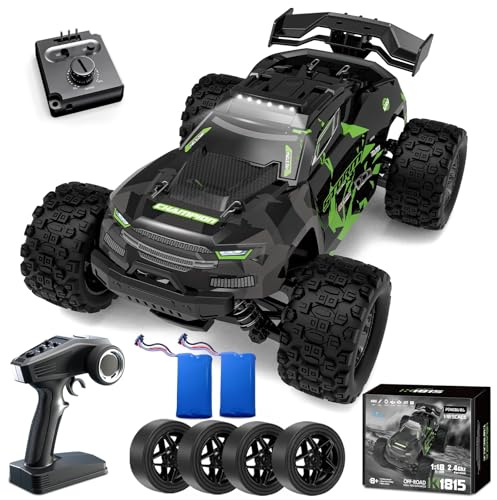 40 km/h radiostyrd bil från 8 10 år, 1/18 RC bil offroad med 2 däcksatser och 2 batterier, 50 minuter, 2,4 GHz monstertruck fjärrstyrd med ljus, 4WD vattentät RC lastbil för barn och vuxna