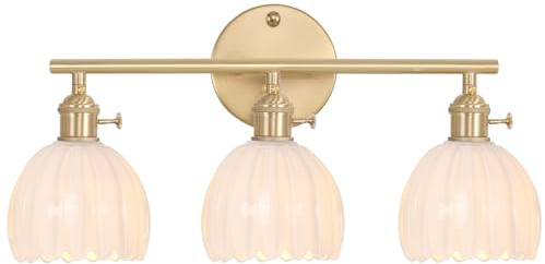 Shenmoyl Wandleuchte Innen, Spiegelleuchte Bad 3 Flamming, Wandlampe Vintage Gold Für Badezimmer Schlafzimmer Flur Wohnzimmer Weiß