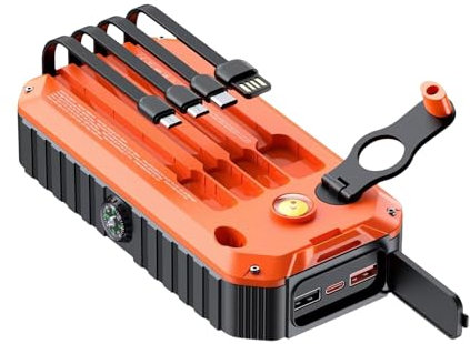 Banque D'énergie Solaire, Chargeur À Cellules De Manivelle À Main, Banque Solaire Émergente, Capacité 20000mAh, Câbles De Charge Intégrés, 17,32 Cm / 6,82 Pouces, pour La Maison, Survie