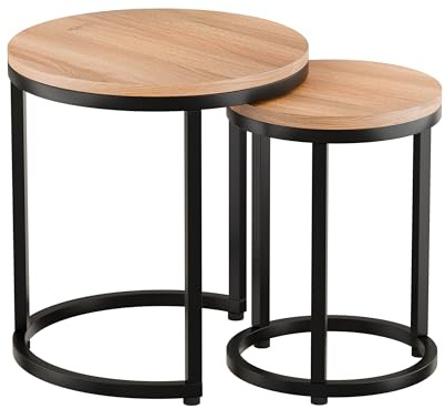 SIGNAL MEBLE, HOLA, Couchtisch 2er Set, Kleiner Couchtisch, Beistelltisch Rund, 45/32 cm Durchmesser, 48/42 cm Höhe, Robuste Metallkonstruktion, Laminiert platt
