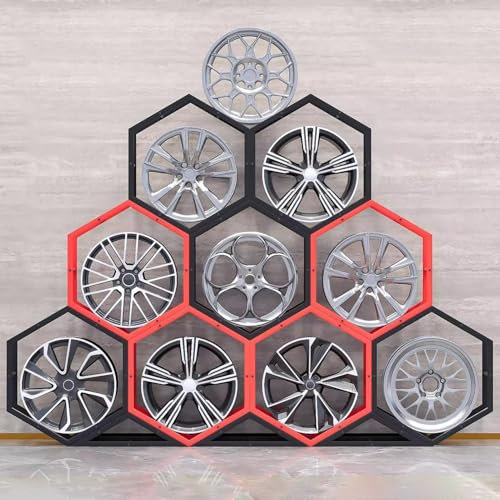 Däckställ 9 St Fälgställ för Visning, Garageställ, Fälgorganisatör, Golvstående, Däckhållare i Metall med 3 Trianglar i Basen