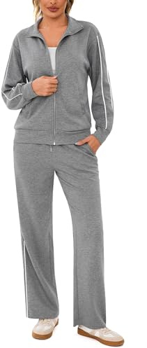 Terecey Tuta Donna Completa Sportiva Set Leggero Maniche lunghe Linea Colore Contrasto Autunno Invernale Sportivi Casual Vestibilità Ampia Invernale Abbigliamento Jogging Yoga Grigio Scuro M
