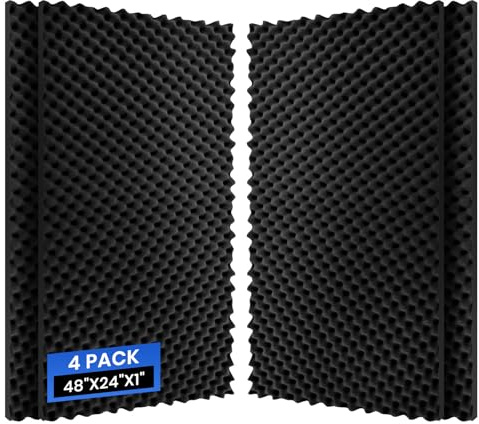4 Pack Acoustic Foam Panels, 48''X24''X1'' Egg Crate Sound Proof Foam, High Density Noise Cancelling Soundproofing Wall Panels for Studio Office Game Room (Black)