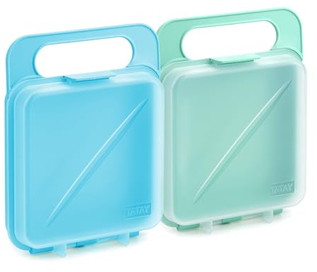 TATAY Porta Sándwich Fresh 14x4x18 cm Lavavajillas, Microondas y Congelador | Porta Sándwich | Set de 2 Piezas | Diseño Reutilizable | Sin BPA | Diseño Compacto | Cierre Clip, Azul + Verde Menta