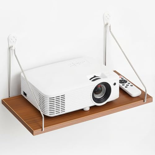 CroBlissful 1 PC Projector Shelf for Wall 12 x 6 Inch Modem Router Shelf with Seamless Nail Router Wall Mount Modem Cable Box Under TV Floating Holder Stand Accessories, Wooden Color