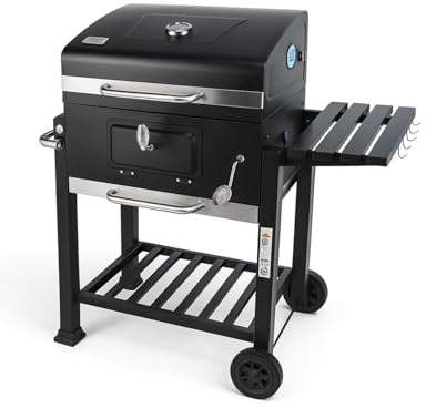 Barbacoa de Carbón Alabama Grande con Ruedas, Termómetro y Altura Ajustable | Parrilla Grill de Carbón con Carrito y Tapa