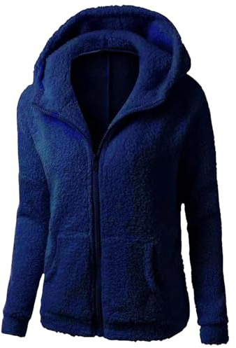 Générique Halvtjock tröja för dam - lös topp med huva långärmad enfärgad huvtröja med två fickor tröja höst vinter toppar med dragkedja sweatshirt, Marin, L
