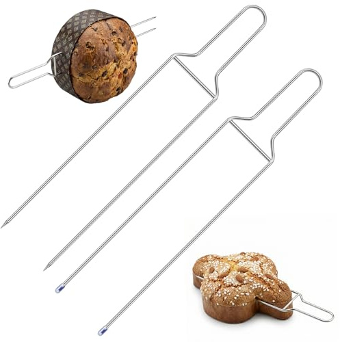 Hotop 2 Pezzi Spillone per Panettone Colomba Pasquale 1.5 kg 40 cm Acciaio Inox Forchetta di Raffreddamento Capovolt Anti-Cedimento Aghi per Lievitati Facile da Usare Casa e Pasticceria