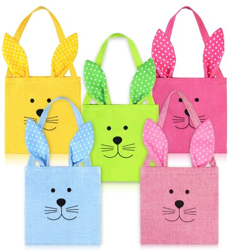 5 Stück Ostertaschen mit Hasenohren und Henkel Vliesstoff Ostertaschen Hase Gut Zum Befüllen für Ostereiersuche Osterhasen Korb Taschen für Kinder Oster Geschenktüten Oster Dekoration (colo1)