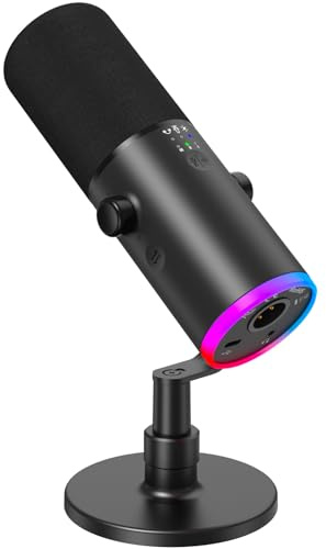 TONOR Dynamic Gaming Microphone, XLR/USB Mic Streaming, AI Noise Cancellation, Controlable RGB, Tap Mute, 3.5mm Headphone Jack, Volume Control, Microfono with Desktop Stand, Black, TD510 AIR S