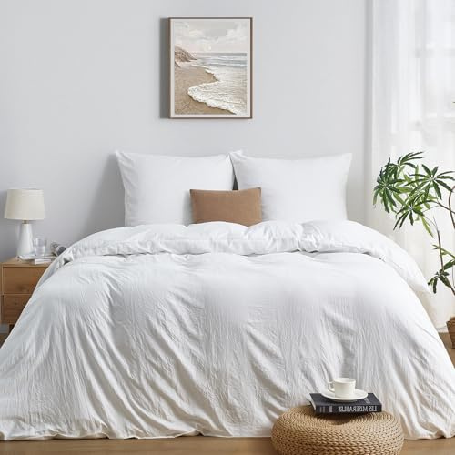 Duvetnova Double Duvet Cover Sets White OEKO-TEX Ultra Soft Pre-Washed Microfibre Bedding Set Cotton-Like Feel with Zipper Closure 200 x 200 cm with 2 Pillow Cases All-Season