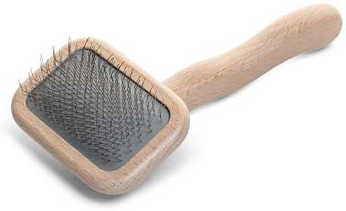 Chris Christensen Mark I Slicker Brush for Dogs, 12mm Pins, Groom Like a Pro, Handcrafted Lightweight Beechwood Ergonomic Handle, Stainless Steel Pins, A5I X-Small. Made in Germany.