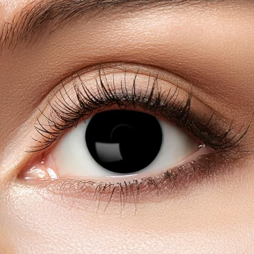 Zoelibat farbige Kontaktlinsen schwarz ohne Stärke, Blind, 1 Paar Linsen für 3 Monate, weiche Monatslinsen für Halloween, Karneval und Fasching