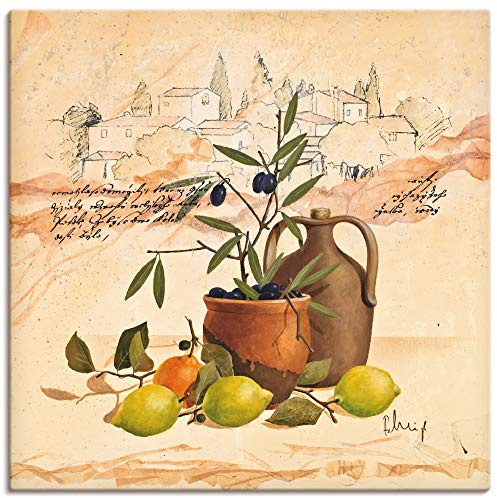 ARTLAND Wanddeko Leinwand Bilder Wandbild 50x50 cm Toskana Italien Landschaft Stillleben Oliven Malerei Mediterran Q5HU